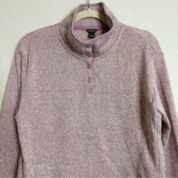 Eddie Bauer Women's Pink Heathered Fleece Snap Front Pullover Sweater, Sz Large - Picture 4 of 13